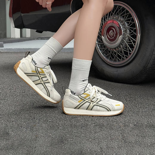 经典鲨2025秋专柜新品牛皮革韩版时尚拼色网面透气休闲鞋女KW160-537271 商品图1