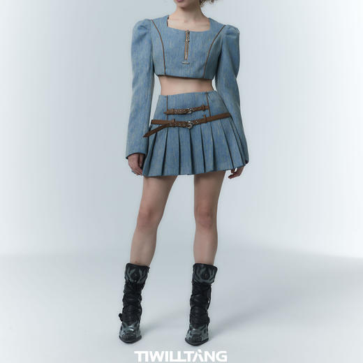 启世录TIWILLTANG“砥砺纤屿”小香风运动百褶套装半身裙短外套 商品图4