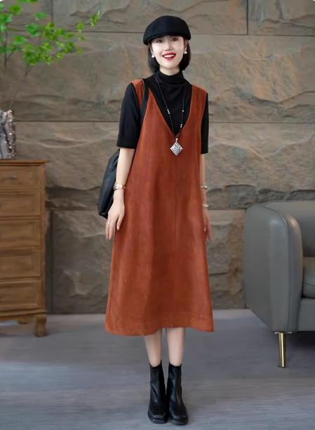 宽松遮肚高级感，灯芯绒背心裙套装LJX-875 商品图0