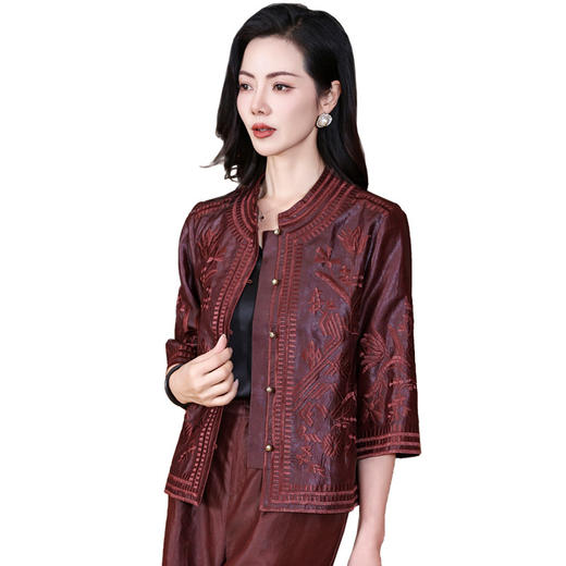 丁摩真丝高端时尚刺绣香云纱上衣五分袖大牌桑蚕丝外套AL2903 商品图4