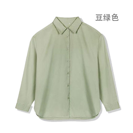 占姆士女士春秋全棉缎纹长袖衬衫落肩下摆弧形开叉衬衣 商品图6