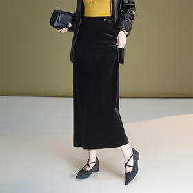 QYM 777-Y松紧高腰包臀裙时尚气质优雅开衩一步裙