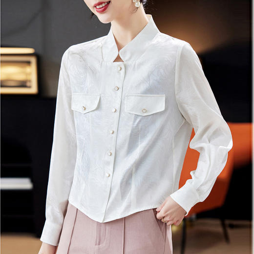 丁摩真丝短外套女小衫新款单排扣开衫立领减龄桑蚕丝短款AL1225 商品图1