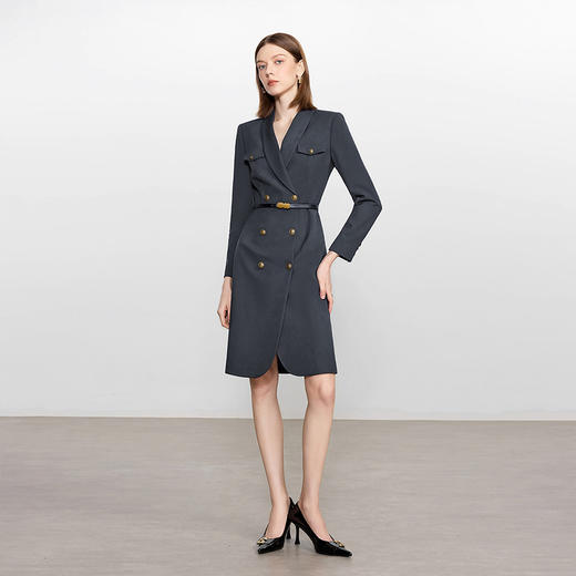 IWY/高级感灰色西装连衣裙女秋冬羊毛总裁职业裙气质干练工作服Q1446 商品图0