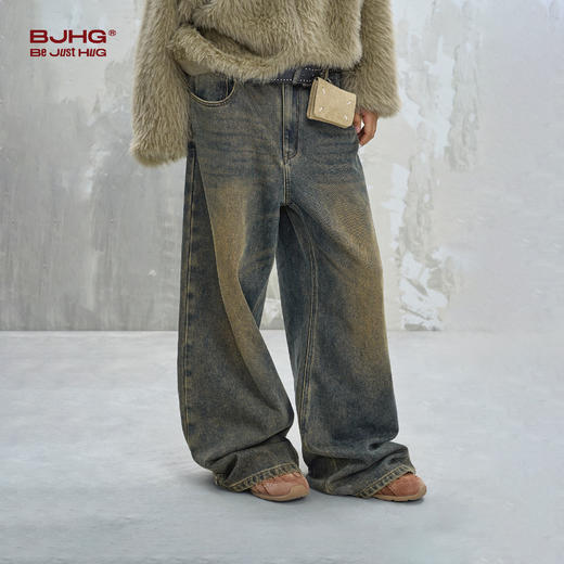 BJHG不计后果新款加绒复古牛仔裤子男款秋冬季百搭直筒牛仔长裤女 商品图2
