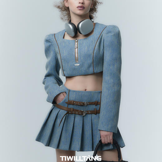 启世录TIWILLTANG“砥砺纤屿”小香风运动百褶套装半身裙短外套 商品图1