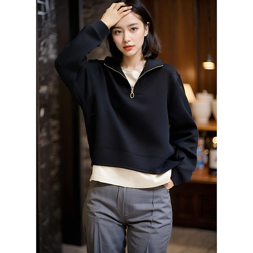 丁摩 空气层拉链套头假两件连帽卫衣女时尚休闲新款5ZF-7131 商品图2