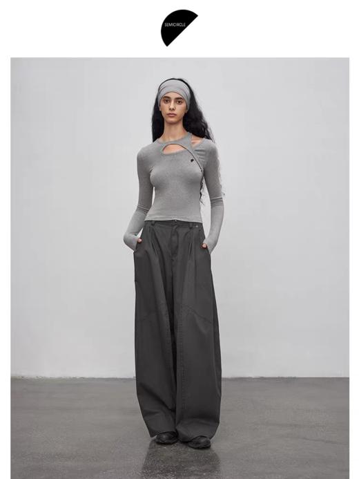 半圆/25613379/休闲牛仔水洗裤子女弯刀阔腿裤 商品图2