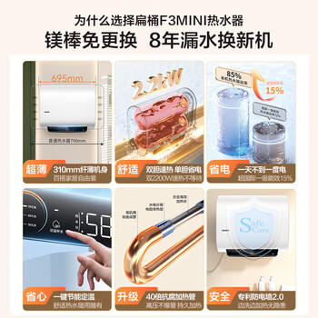 统帅海尔出品60升双胆电热水器京东自营上门安装家用储水式双2200W速热扁桶LEC6001HD-F3MINI 商品图6
