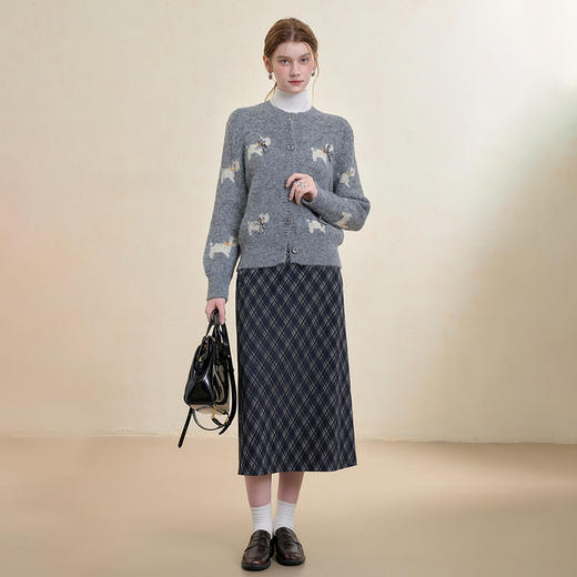 西遇韩系蝴蝶结小狗提花圆领针织衫女秋季新款百搭软糯毛衣H0055232 商品图2