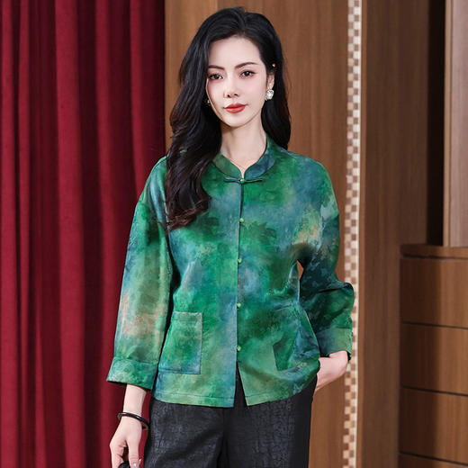 丁摩香云纱真丝上衣小欧姆龙小看桑蚕丝新中式时尚装外套AL2902 商品图1