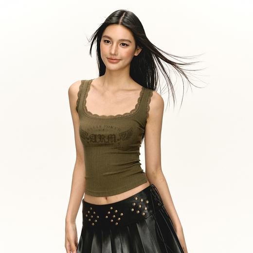 Ariseism 美式复古蕾丝边方领吊带背心女2025夏季新款外穿上衣 商品图1