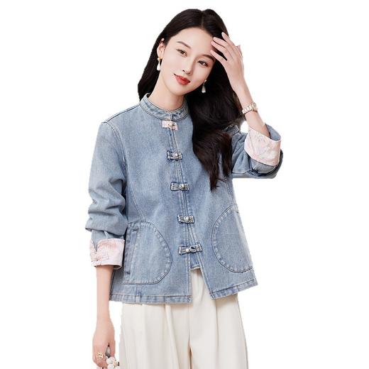 雀说新中式国风牛仔短外套新款气质复古百搭减龄唐装上衣AL2519 商品图4
