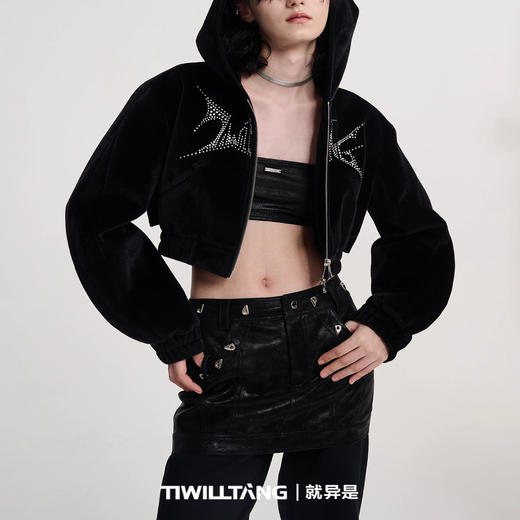 启世录TIWILLTANG“溶解密度”金属烫铜水貂绒卫衣外套 商品图3