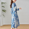 丁摩新款桑蚕丝连衣裙显瘦中年长袖高贵气质真丝印花裙AL3758 商品缩略图4