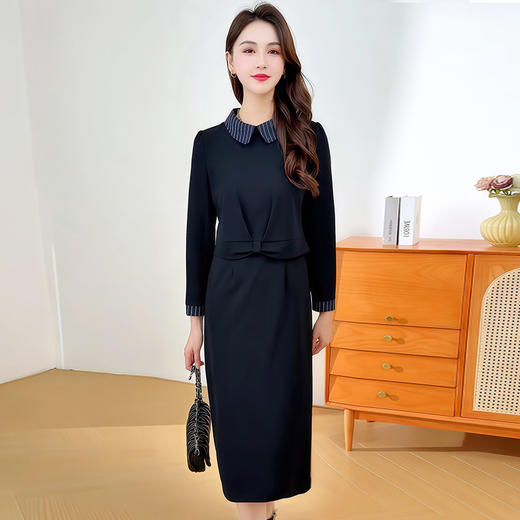 QYM SDB20-Y假两件连衣裙简约时尚中长款拼接裙 商品图1