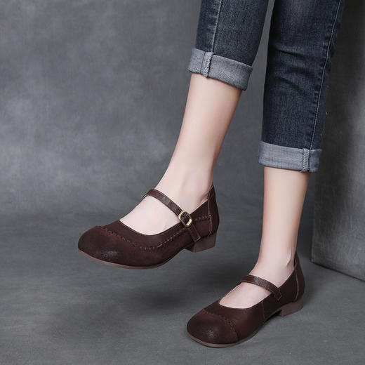 FR25051头层牛皮复古平跟玛丽珍单鞋女四季春秋新款软底软面休闲女鞋 商品图1