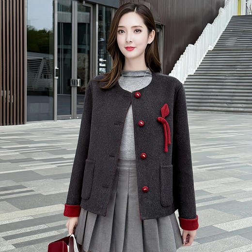 QYM 5958-Y双面毛呢外套时尚单排扣休闲上衣 商品图1