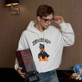 IDEVERRAY发泡小黑鸭连帽卫衣男宽松国潮上衣外套情侣装纯棉秋装