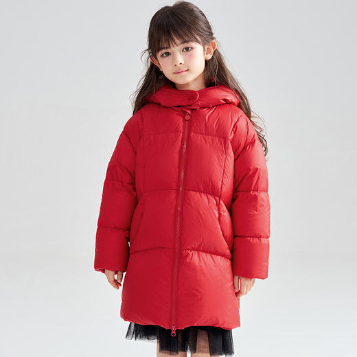 笛莎Deesha 2025冬季新款可爱抗菌绒三防连帽中长款羽绒服 商品图1