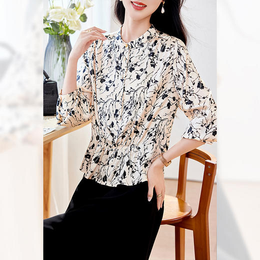 KQ2025秋季真丝碎花衬衫女长袖打底衫洋气小衫气质显瘦桑蚕丝上衣女 商品图1