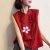 雀说新中式国风巨好看设计感上衣红色圆领盘扣无袖印花马甲AL 商品缩略图2