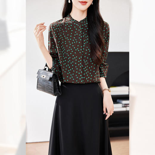 KQ时尚品牌双绉真丝衬衫女长袖2025秋装新款波点桑蚕丝薄款上衣小衫 商品图1