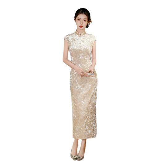 SKY 22798时尚优雅新中式改良丝绒压花旗袍 商品图4