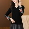 AHM yqwl6956国风V领长袖打底衫复古刺绣印花上衣 商品缩略图0