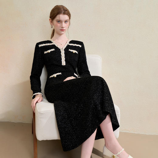 西遇法式小香风织带鱼尾针织裙女秋季新款名媛高级感连衣裙V3355202 商品图3