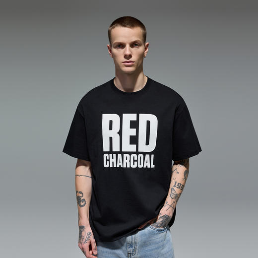 REDCHARCOAL 红炭白色黑字基础款短袖T恤男夏季宽松凉感速干半袖 商品图1