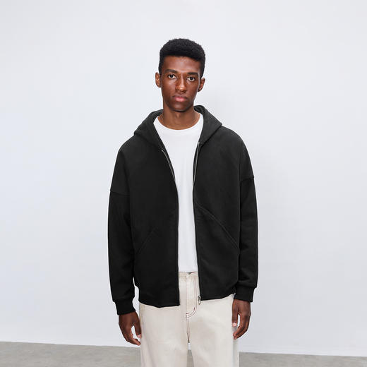 CHINISM折扣季 纯色连帽开衫卫衣男春秋宽松休闲运动男士拉链外套 商品图1