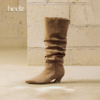 heelz设计师手工鞋履 ｜游牧风牛翻毛皮 堆堆长靴 4.5 公分 商品缩略图0