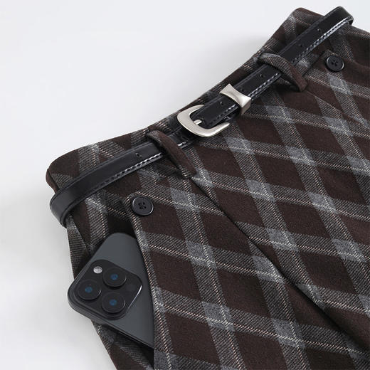 QYM 773-Y简约格子半身裙时尚半身裙中长款口袋A字裙 商品图3