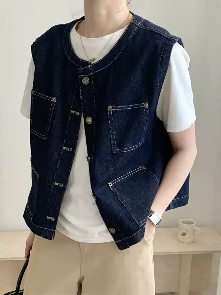 四口袋牛仔马甲