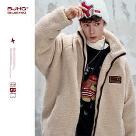 BJHG不计后果新款贴贴羊羔绒棉服男款冬季设计感情侣装棉衣外套女