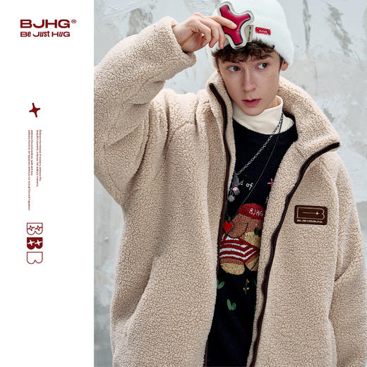 BJHG不计后果新款贴贴羊羔绒棉服男款冬季设计感情侣装棉衣外套女 商品图0