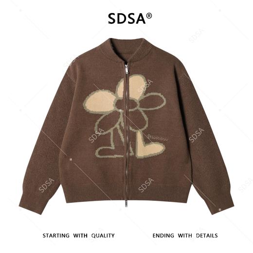 72623SDSA男士秋冬新款痞帅男装潮牌撞色钩花朵设计拉链开衫针织衫百搭 商品图1