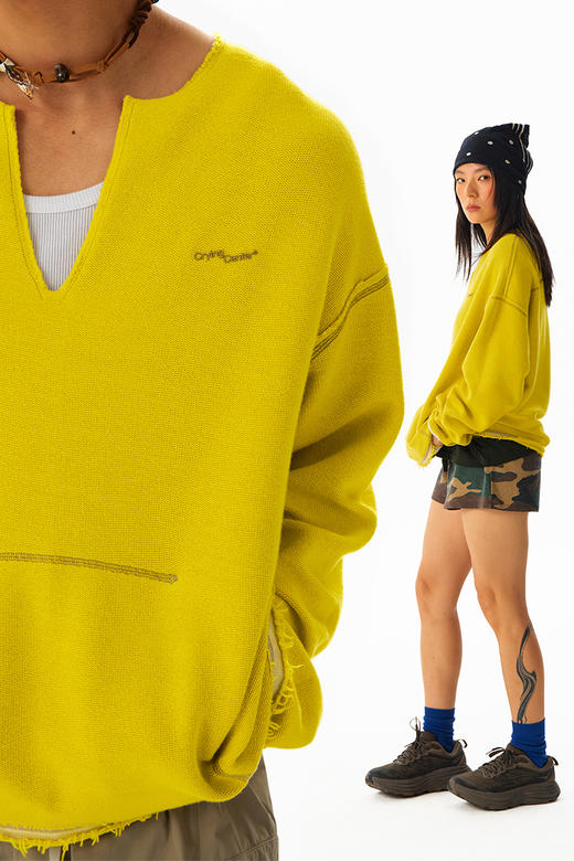 CryingCenter 双面穿开叉弯刀袖宽松短卫衣 哭喊中心 商品图5