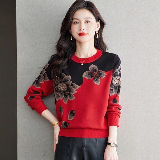 M2742-158短款印花毛衣女士套头针织打底衫2025秋冬新款宽松慵懒风内搭上衣 商品图2