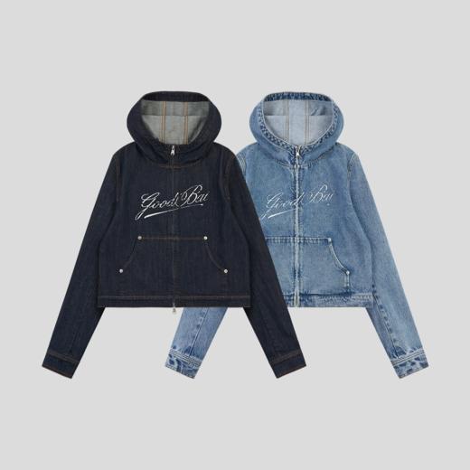 GOODBAI 斜体logo印花连帽正肩长袖牛仔外套 商品图1