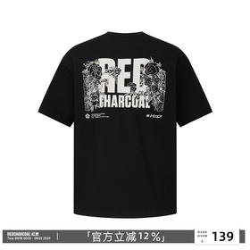 REDCHARCOAL 红炭吸湿速干黑色后背印花短袖T恤男潮宽松男士半袖