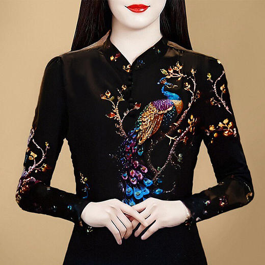 KQL E333M3178洋气印花立领衬衫显瘦气质上衣宽松小衫 商品图0