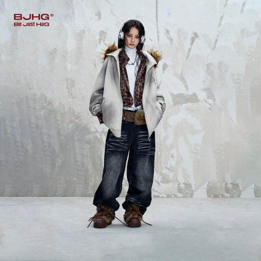 BJHG不计后果暖皮恒温卫衣外套男款秋季潮牌喷染可拆卸毛领外套女 商品图2