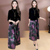 QYM 25B12-1-Y两件套连衣裙圆领打底裙+高腰印花中长款半身裙 商品缩略图1