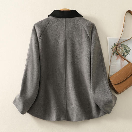 雀说新款文艺宽松大码女装显瘦灰色呢子大衣毛呢外套AL6156 商品图1