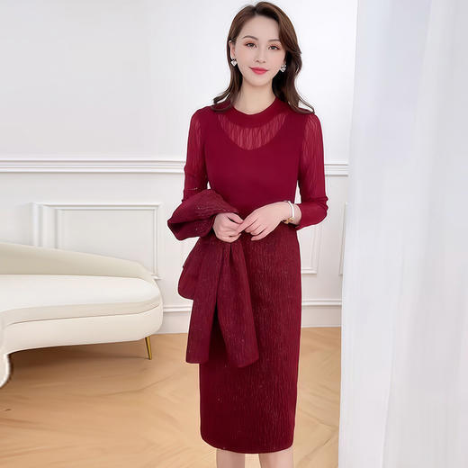 QYM 1125X18-Y小香风外套大码两件套连衣裙 商品图2