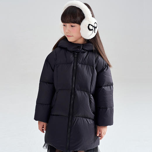 笛莎Deesha 2025冬季新款可爱抗菌绒三防连帽中长款羽绒服 商品图2