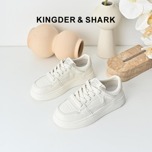 经典鲨2025秋专柜款韩版百搭圆头透气平底休闲小白鞋板鞋女KW194-537101 商品图0