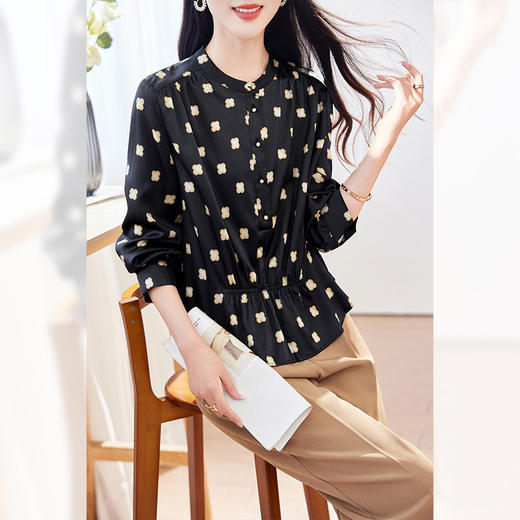 KQ珍珠缎重磅真丝衬衫女长袖2025年秋装新款气质显瘦桑蚕丝品牌上衣 商品图1